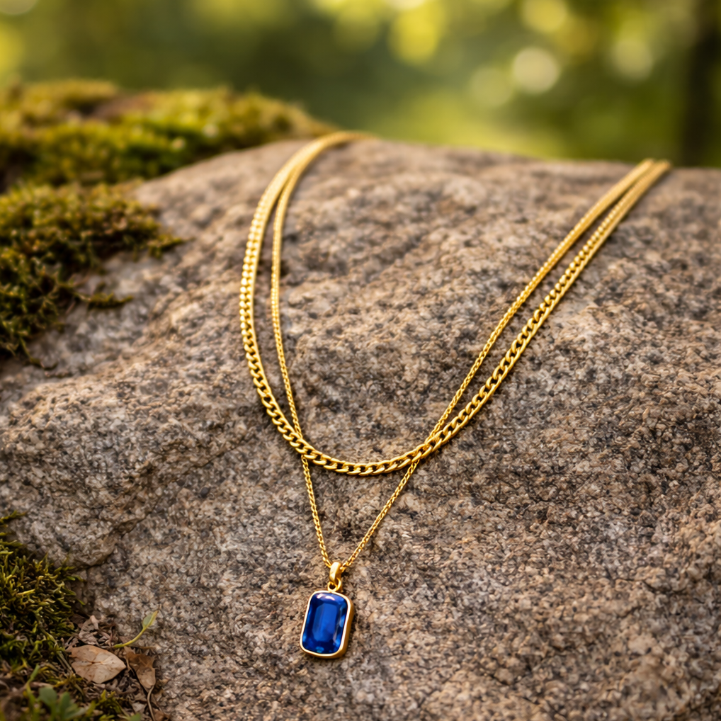 Crystal Double Chain 77 (Gold-Blue)