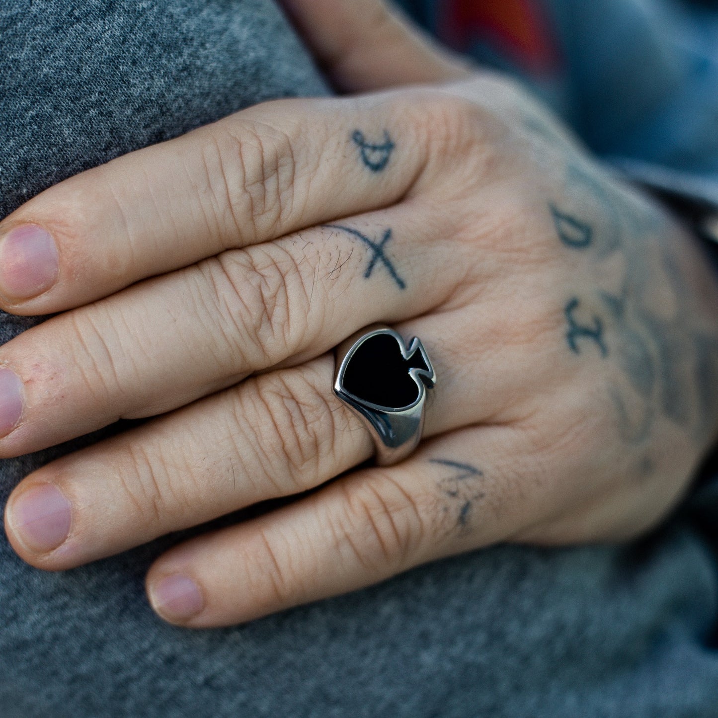 Men's steel Spade ring