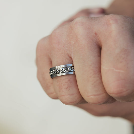 Ανδρικό ασημί ατσάλινο δαχτυλίδι Spin