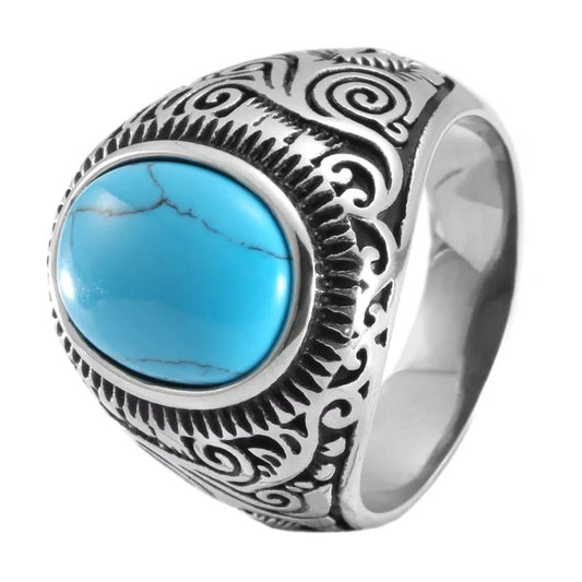 Ανδρικό ατσάλινο δαχτυλίδι με μπλέ πέτρα 694