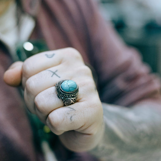 Ανδρικό ατσάλινο δαχτυλίδι με μπλέ πέτρα 694