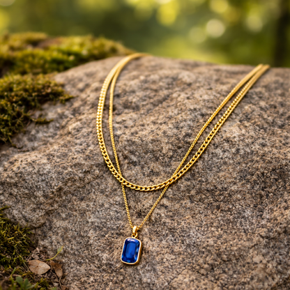 Crystal Double Chain 77 (Gold-Blue)