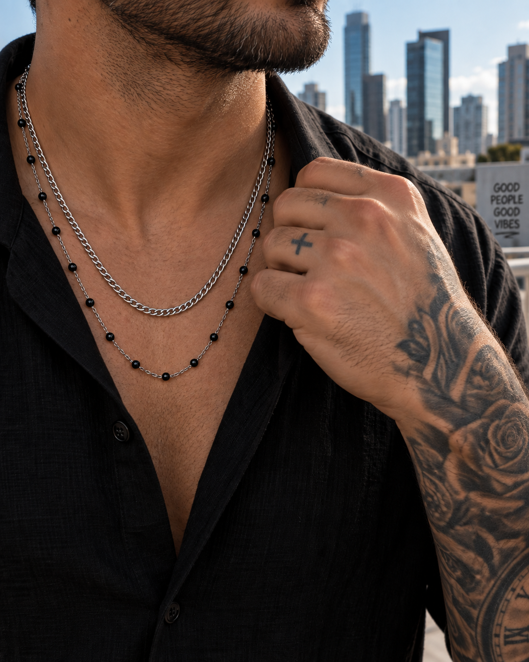 Black Bead Double Chain