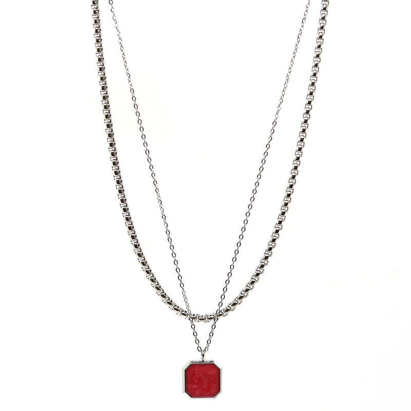 Square Double Chain (Silver-Red)