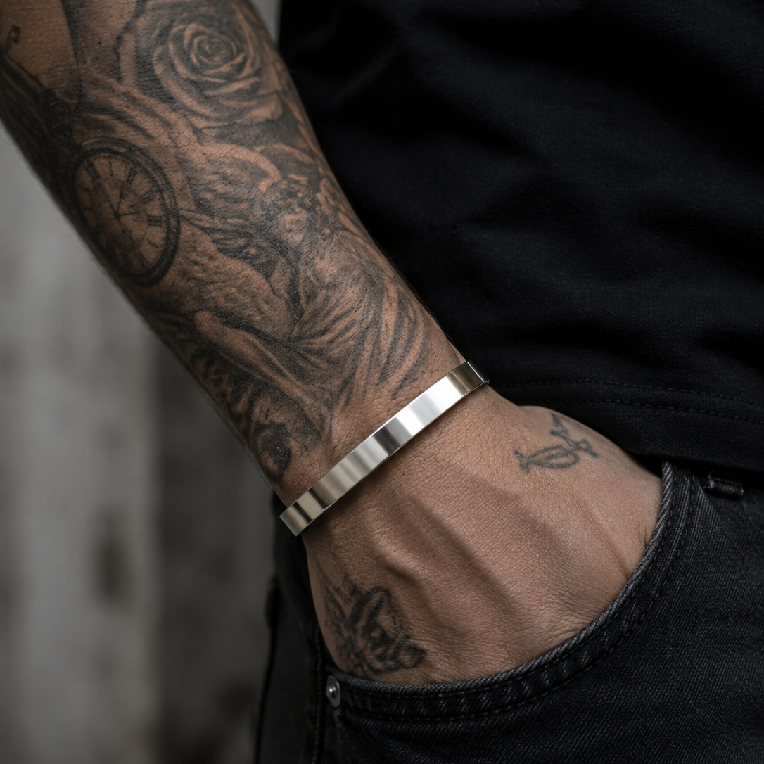 Solid Cuff 8mm ασημί ανδρικό ατσάλινο cuff βραχιόλι από ανοξείδωτο ατσάλι 316L